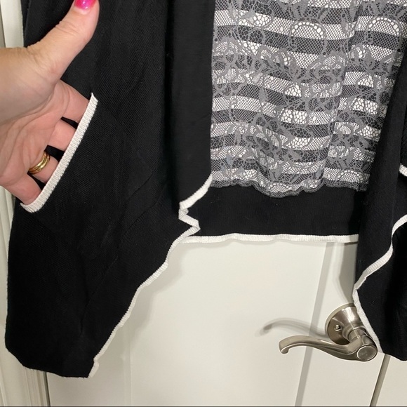 ELLE waterfall cardigan black white faux lace size small - Picture 4 of 10